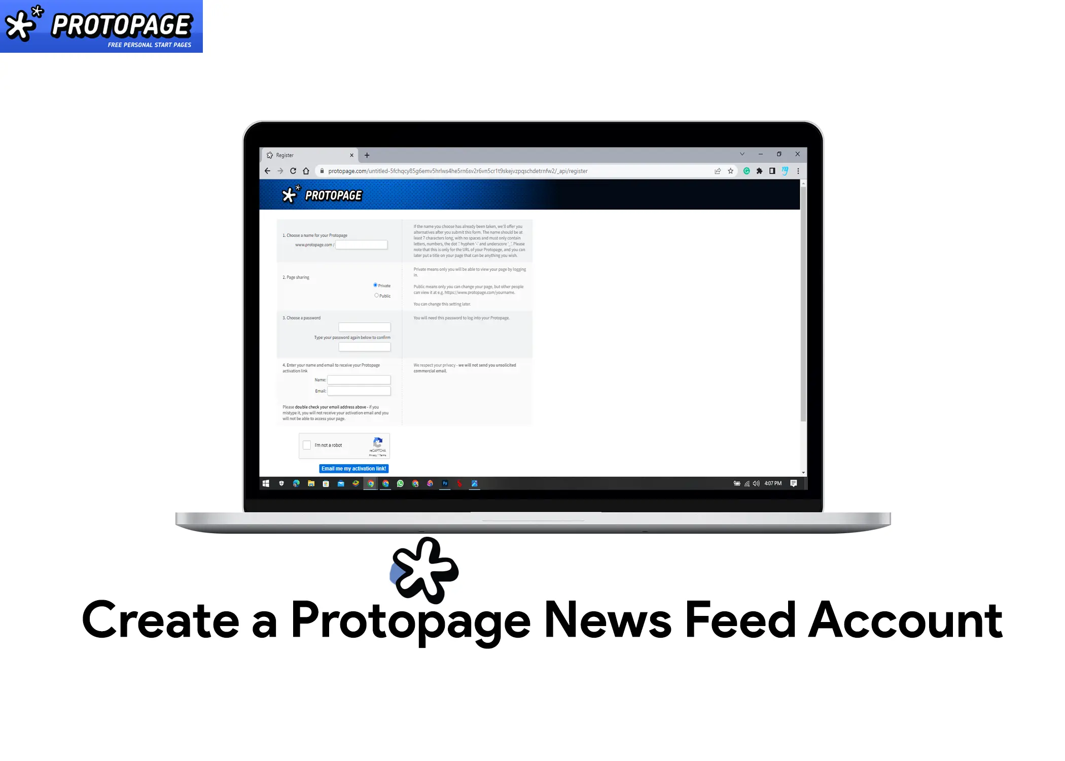 Protopage Sign Up - Create a Protopage News Feed Account